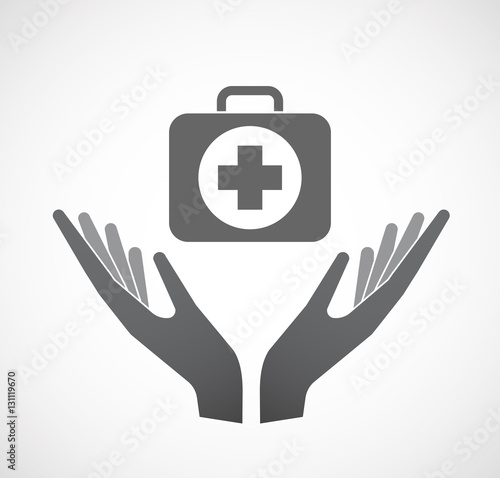 Isolated hands offering  a first aid kit icon