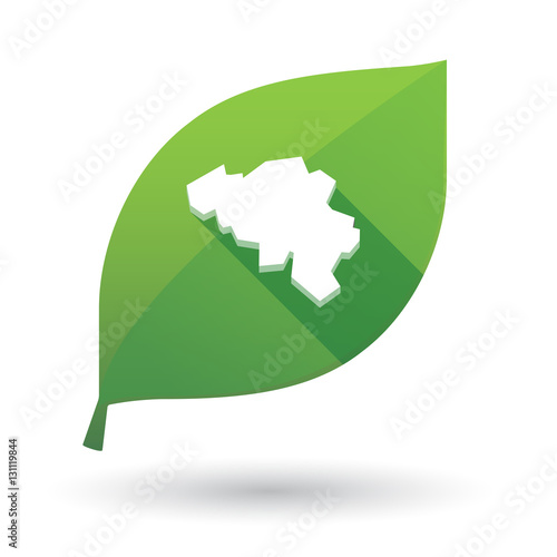 Isolated green leaf with  the map of Belgium