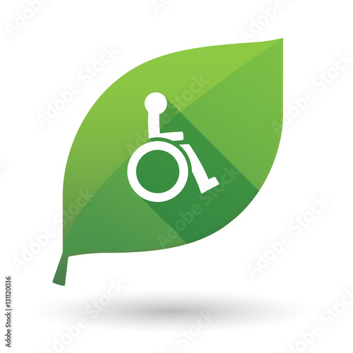 Isolated green leaf with  a human figure in a wheelchair icon