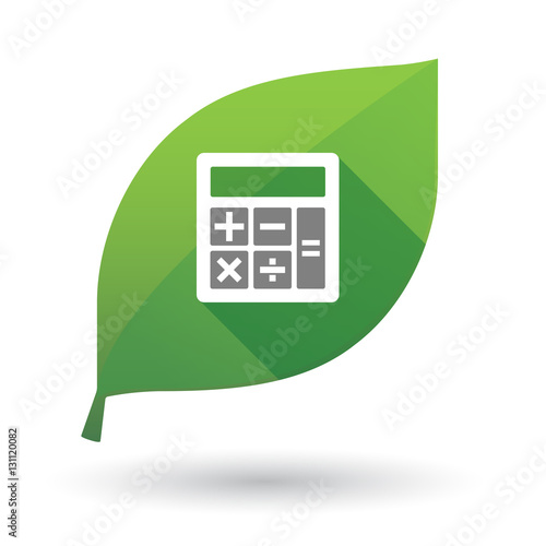 Isolated green leaf with  a calculator