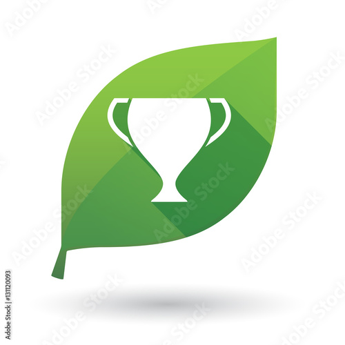 Isolated green leaf with  an award cup