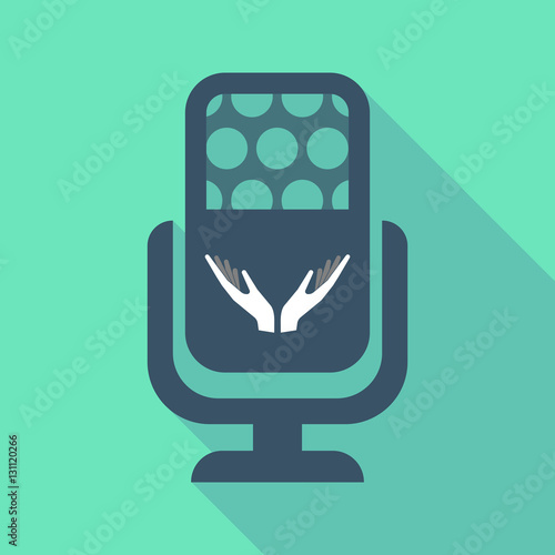 Long shadow microphone  with  two hands offering