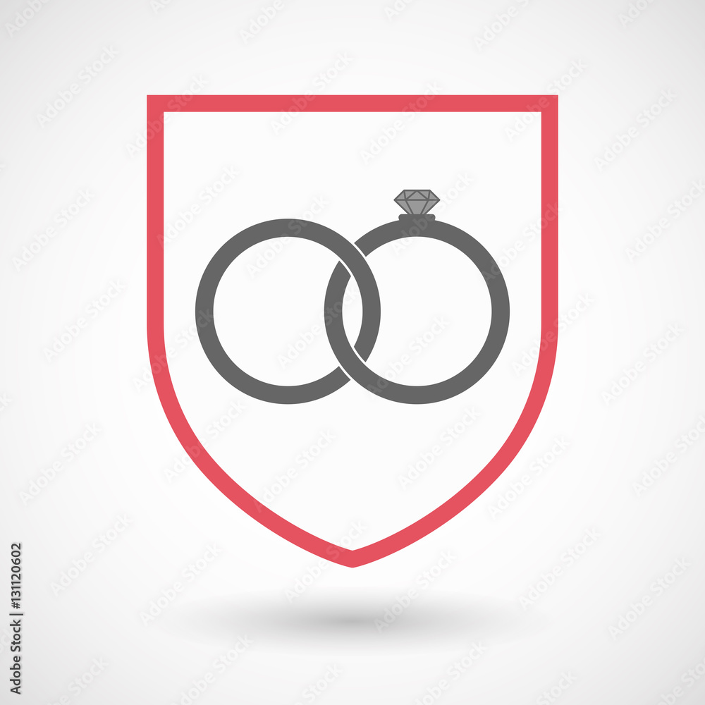 Isolated shield with two bonded wedding rings Isolated shield with two bonded wedding rings