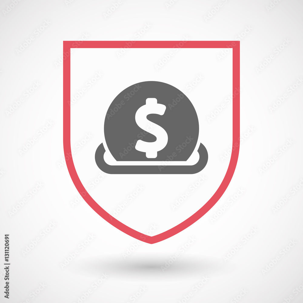 Isolated shield with a dollar coin entering in a moneybox Isolated shield with a dollar coin entering in a moneybox