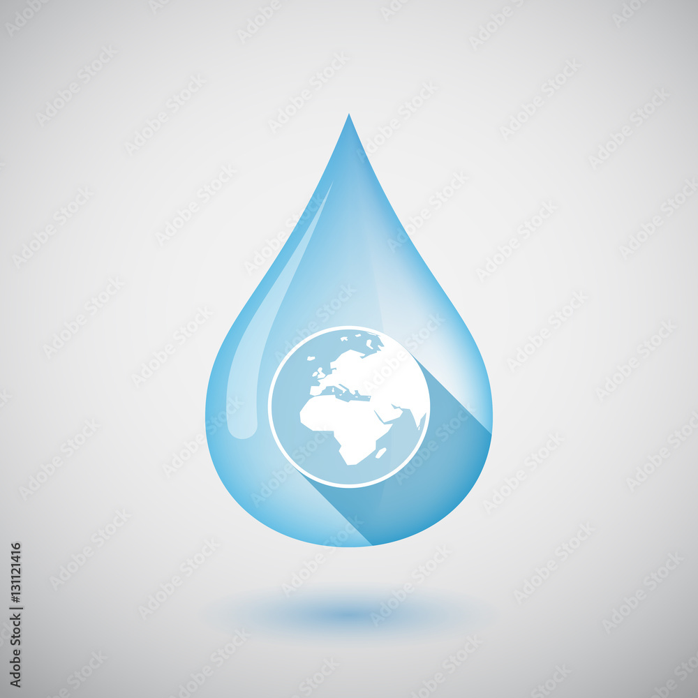 Fototapeta premium Isolated water drop with an Asia, Africa and Europe regions wo