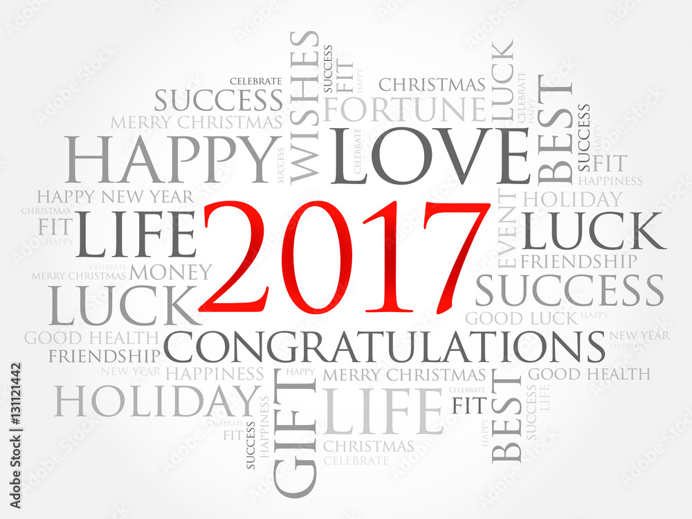 Obraz premium 2017 year greeting word cloud collage, Happy New Year celebration greeting card