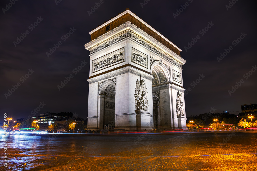 The Triumphal Arch (Arc de Triomphe) in Paris, France