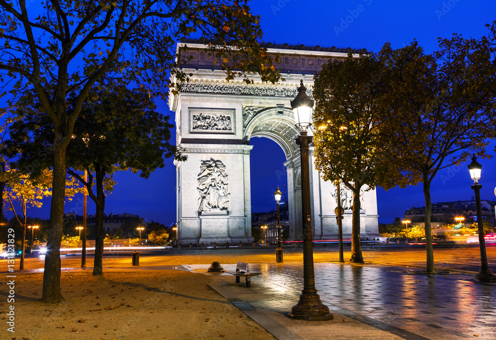 The Triumphal Arch (Arc de Triomphe) in Paris, France