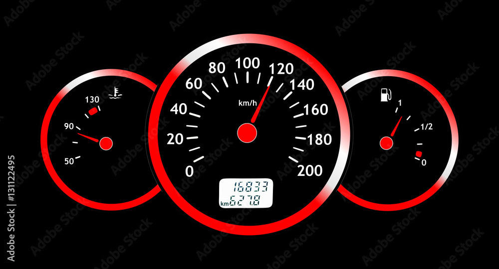 Glowing car dashboards in black and red colors