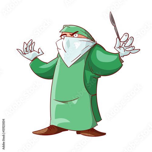 Colorful vector illustration of a cartoon crazy doctor