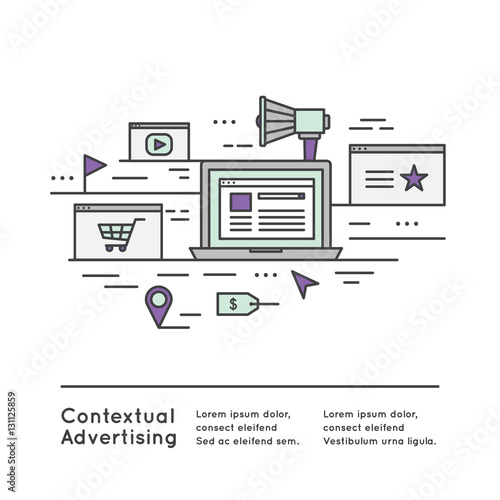 Vector Icon Style Illustration Contextual advertising as a form of targeted advertising for advertisements appearing on websites or mobile browsers