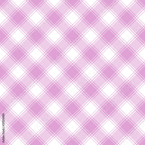 Seamless pink and white plaid pattern print. Classic checkered textile design.
