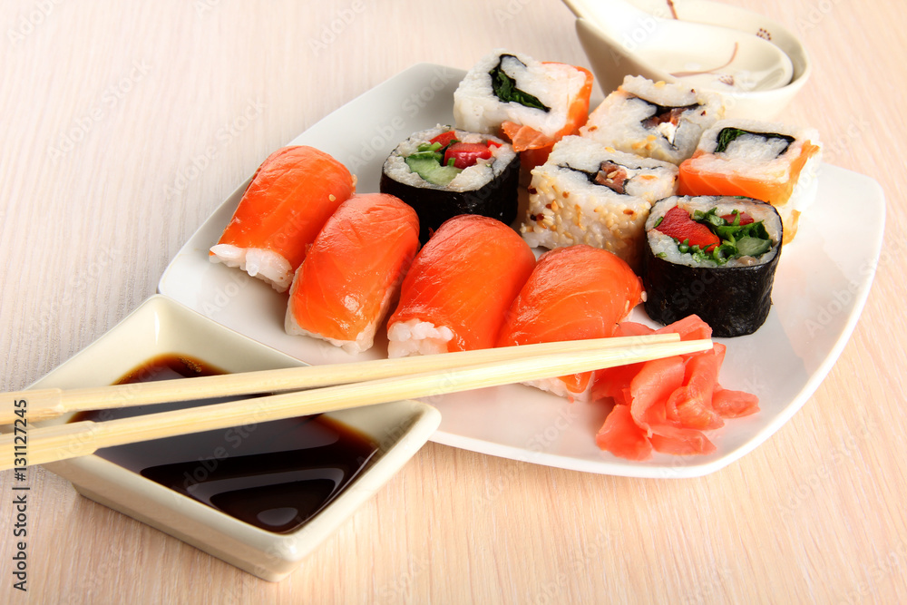 Japanese sushi food on a plate Japanese sushi food on a plate