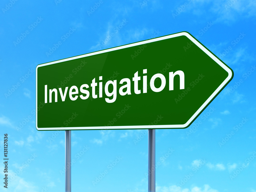 Science concept: Investigation on road sign background Science concept: Investigation on road sign background