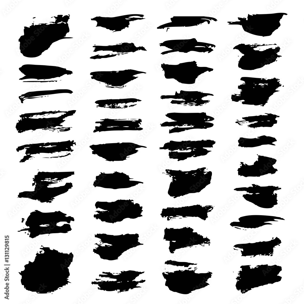 Abstract black textured strokes paint set isolated on a white background Abstract black textured strokes paint set isolated on a white background