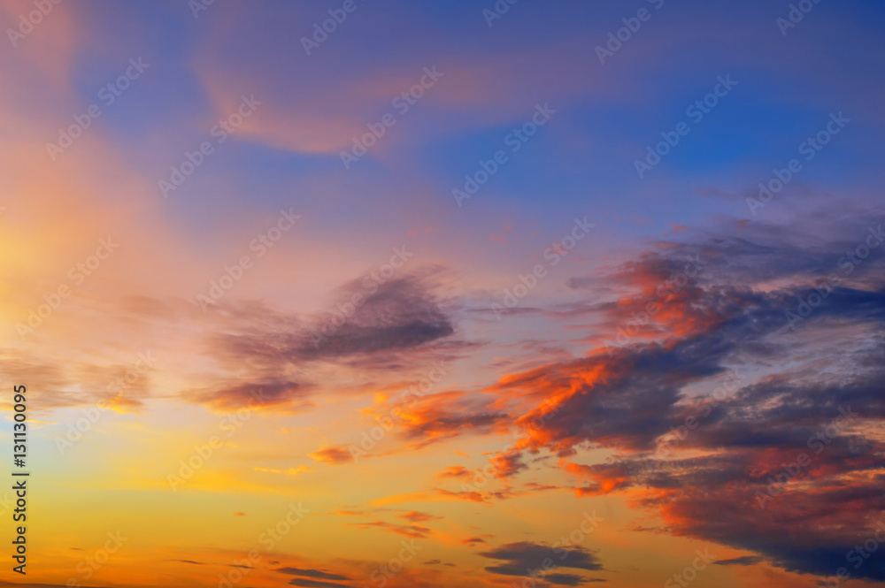 Burning clouds, with a large spectrum of colors at sunset