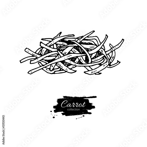 Carrot sliced pieces hand drawn vector illustration. Isolated Vegetable engraved style