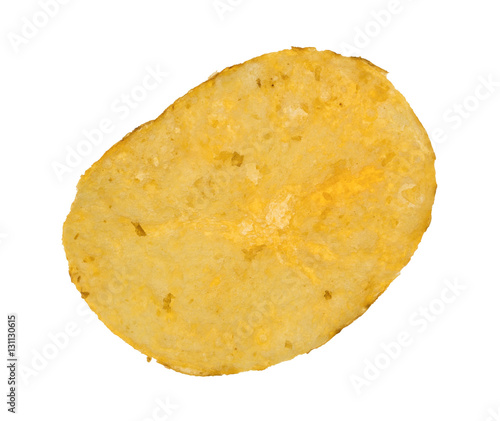 Single beef barbecue flavor potato chip isolated on a white background.