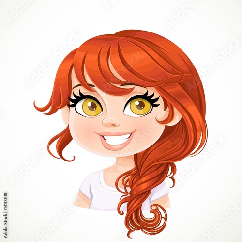 Beautiful brunette  girl with red hair carelessly braided plait