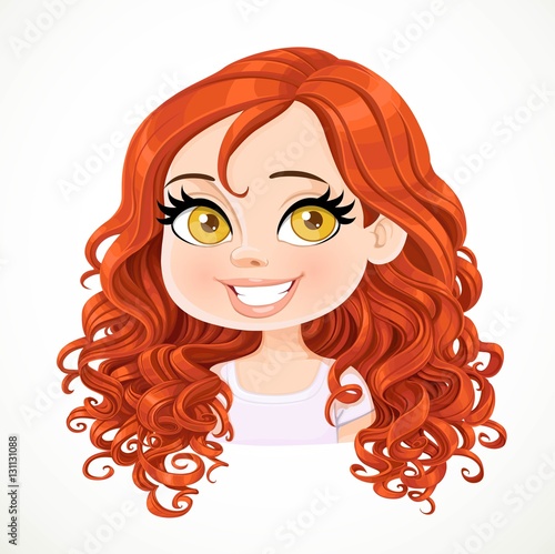 Beautiful brunette girl with magnificent red curly hair  portrai