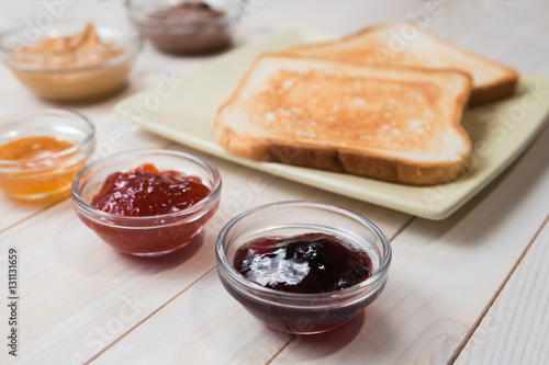 Sandwiches with peanut butter and strawberry jelly