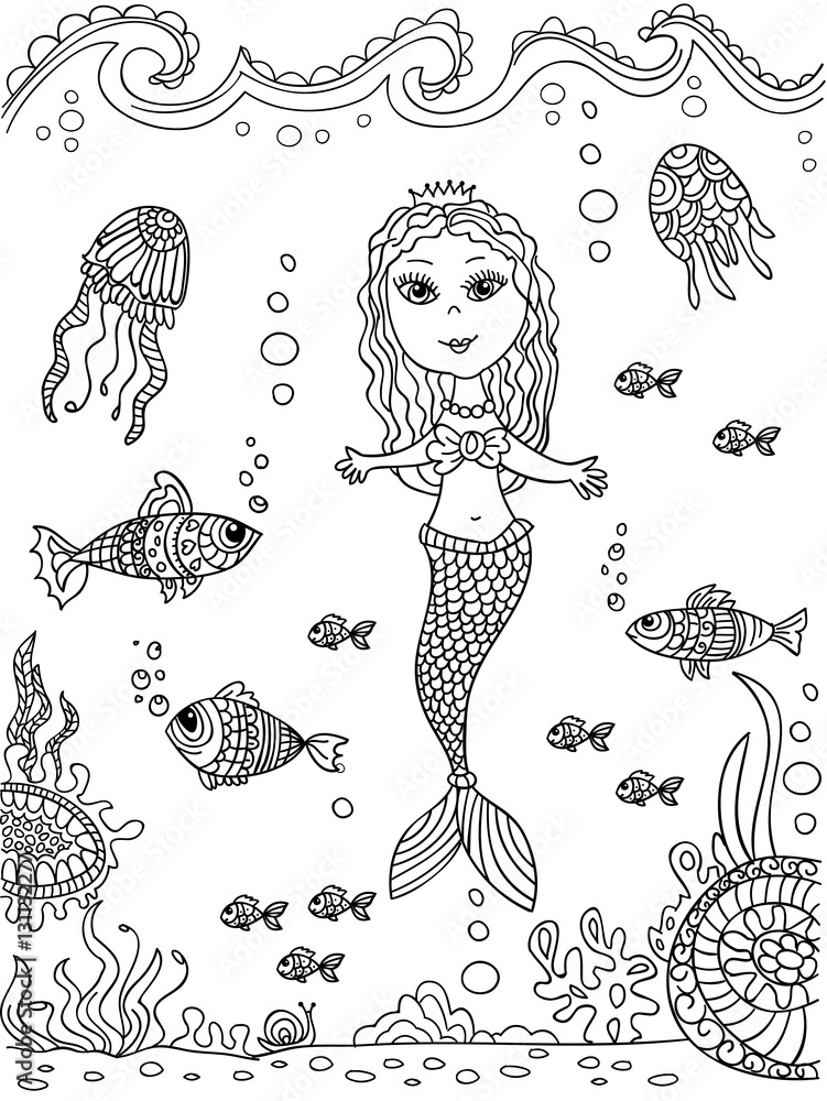 Obraz premium Mermaid at sea bottom.