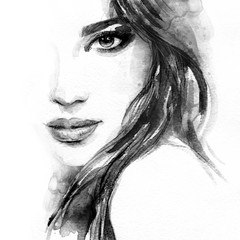 Crédence de cuisine Portrait aquarelle Abstract woman face. Fashion illustration. Watercolor painting  © Anna Ismagilova