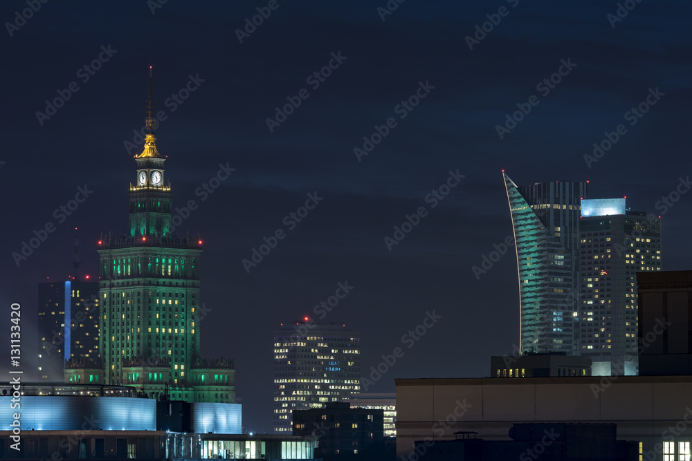 Fototapeta premium The Palace of Culture and Science in Warsaw at Night.
