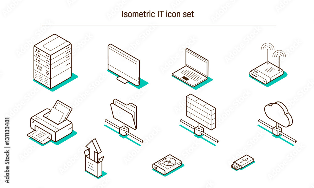 Isometric IT and Computing icon set Isometric IT and Computing icon set