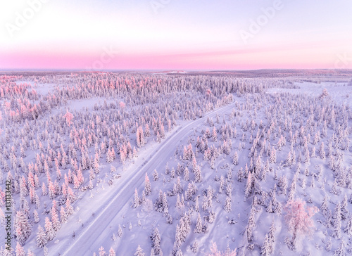 Drone image of snow covered landscape, Finland