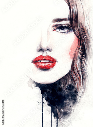 Fototapeta Naklejka Na Ścianę i Meble -  Abstract woman face. Fashion illustration. Watercolor painting