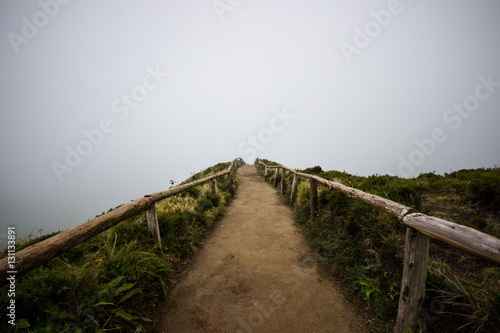 Path covered by fog in Azores islands  Portugal