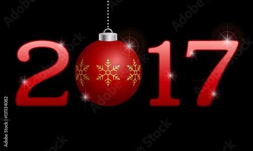 2017, красный новогодний шар