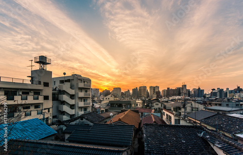 Photography Sunset over buildings in Tokyo