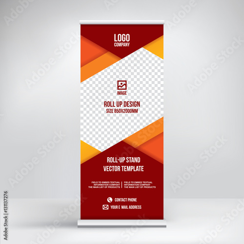 Material design banner. Graphic business style, template roll-up, stand, background vector. Versatile banner for placement of photos and text, exhibitions, presentations, advertising, workshops.