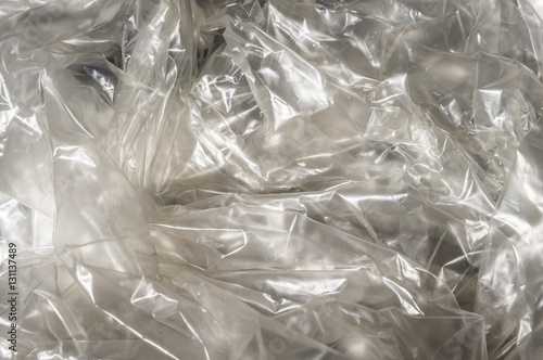 Fotografi Texture white crumpled cellophane transparent on sunlight