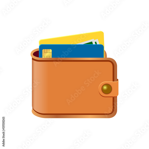 wallet with card and cash. Brown wallet with money. Concept for business,print,web sites,magazines,online shop,finance,banks. vector illustration in flat design
