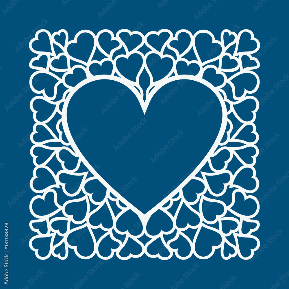 Laser cut Valentines day card with hearts. Laser cutting template for