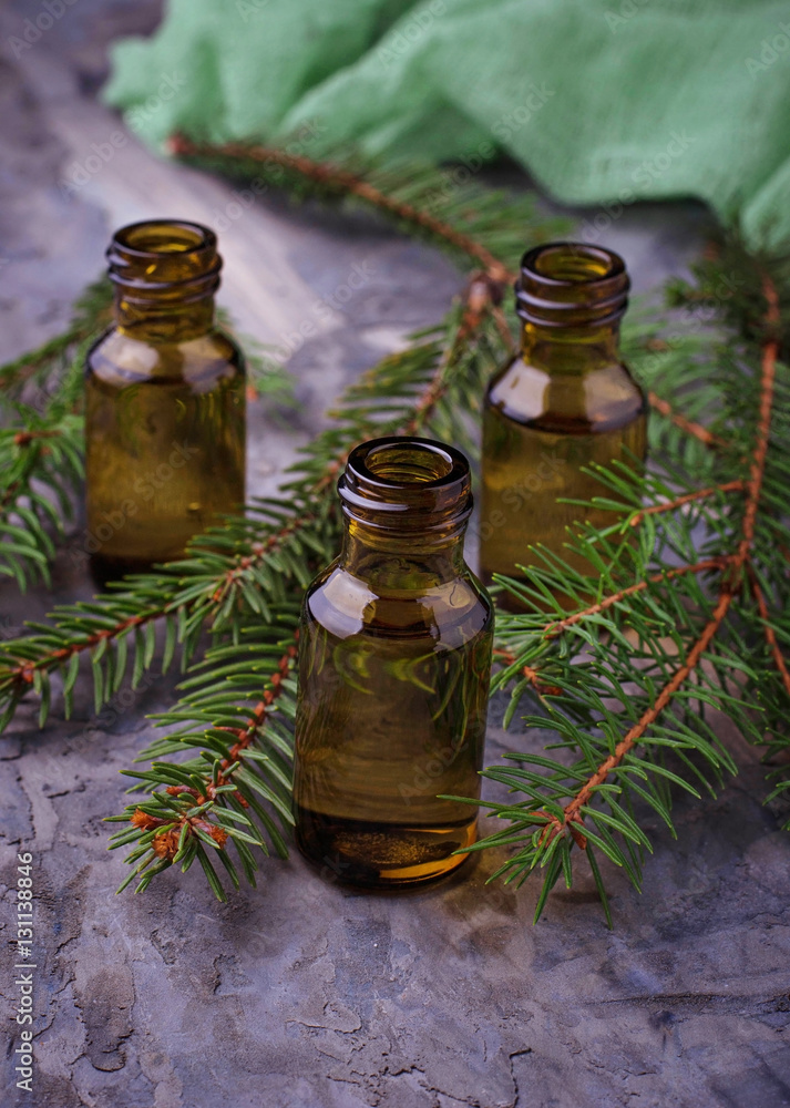 Fir tree essential oil in small bottles Fir tree essential oil in small bottles