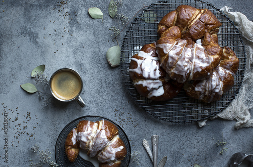 Frosted croissants and coffee 