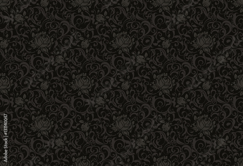 Black floral seamless pattern vector