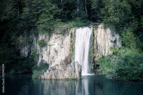 Beautiful green forest waterfall