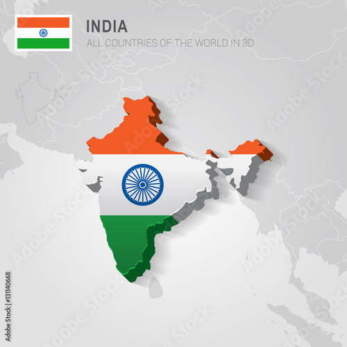India and neighboring countries. Asia administrative map.