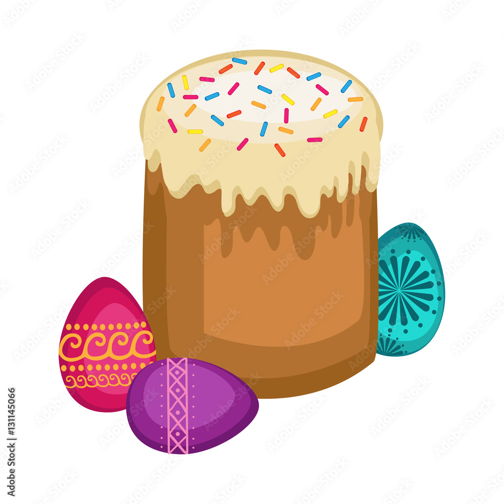 Easter cake and easter eggs isolated vector illustration. Easter cake and easter eggs isolated vector illustration.