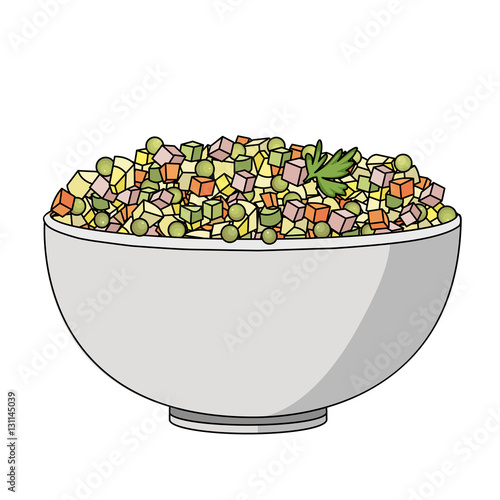 Flat vector illustration of Russian salad. Image of russian traditional dish.
