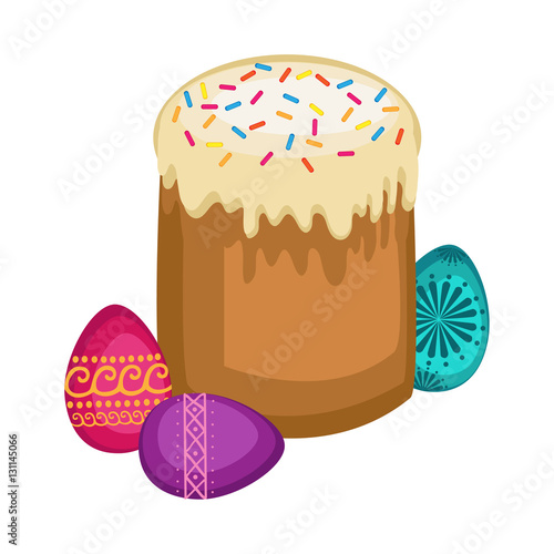 Easter cake and easter eggs isolated vector illustration.