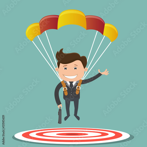  Businessman focused on a target with parachute - vector illustration