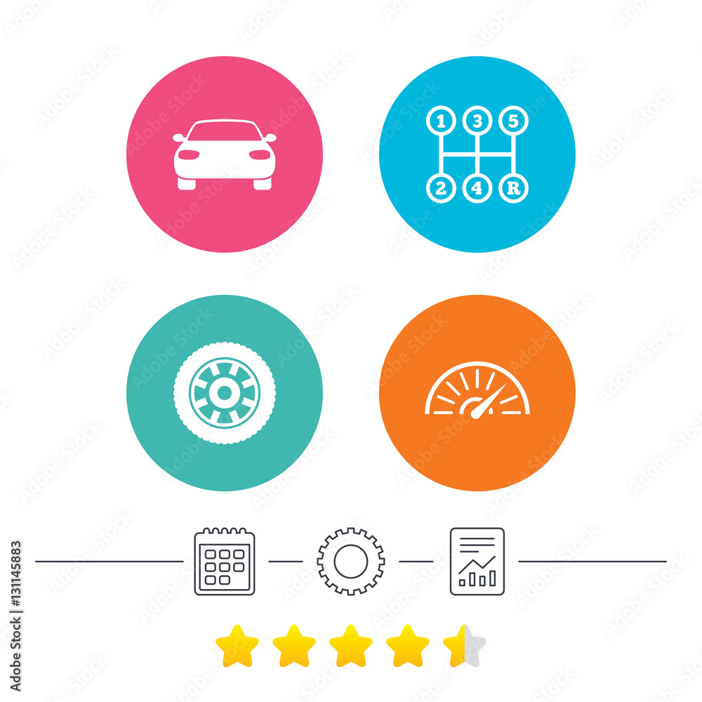 Transport icons. Tachometer and wheel signs. Transport icons. Tachometer and wheel signs.