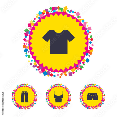 Clothes signs. T-shirt and pants with shorts.