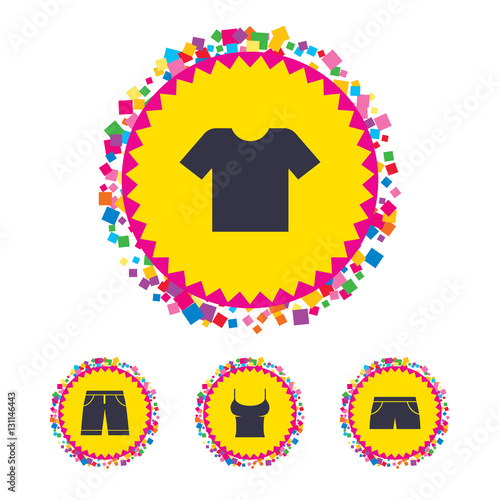 Clothes signs. T-shirt and pants with shorts.